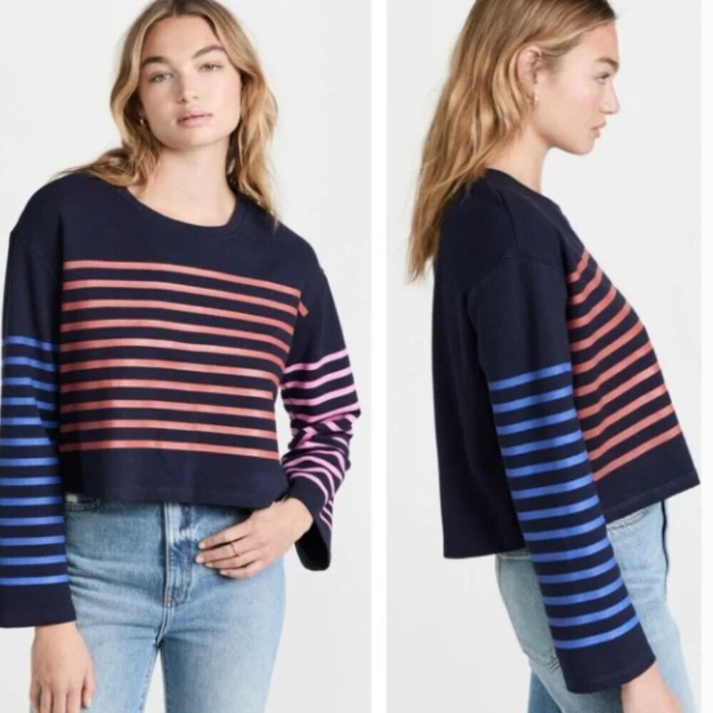 Sundry Navy Stripe Boxy Pullover Sweater Oversized Relaxed Fit Size 1 Small
